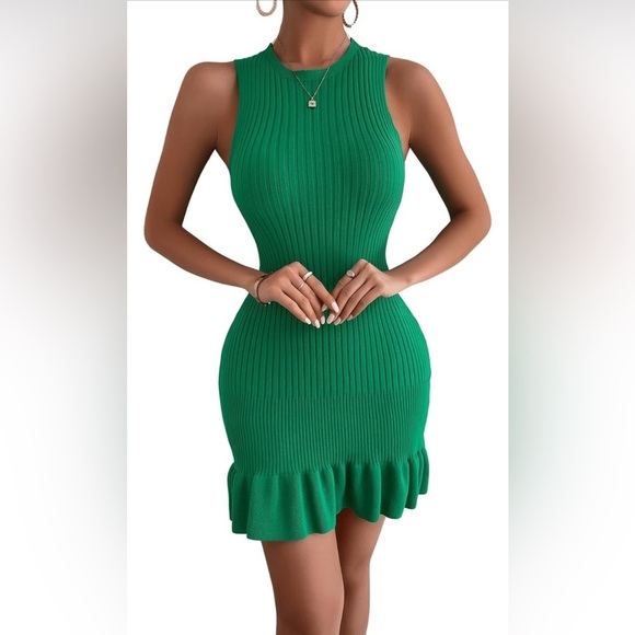 Sleeveless Sweater Dress Crochet Ribbed Knit Ruffle Hem Bodycon
8033 - Picture 5 of 7